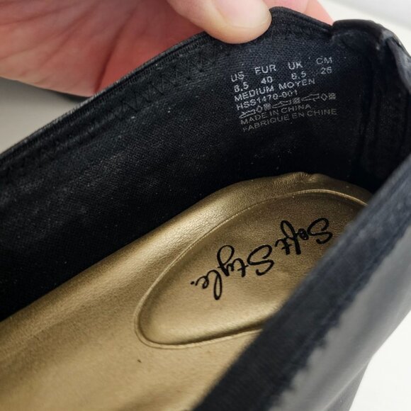 Soft Style Womens Sz 8.5 Black Faux Leather Pump Patent Toe Cap Comfort Shoes - Picture 8 of 10